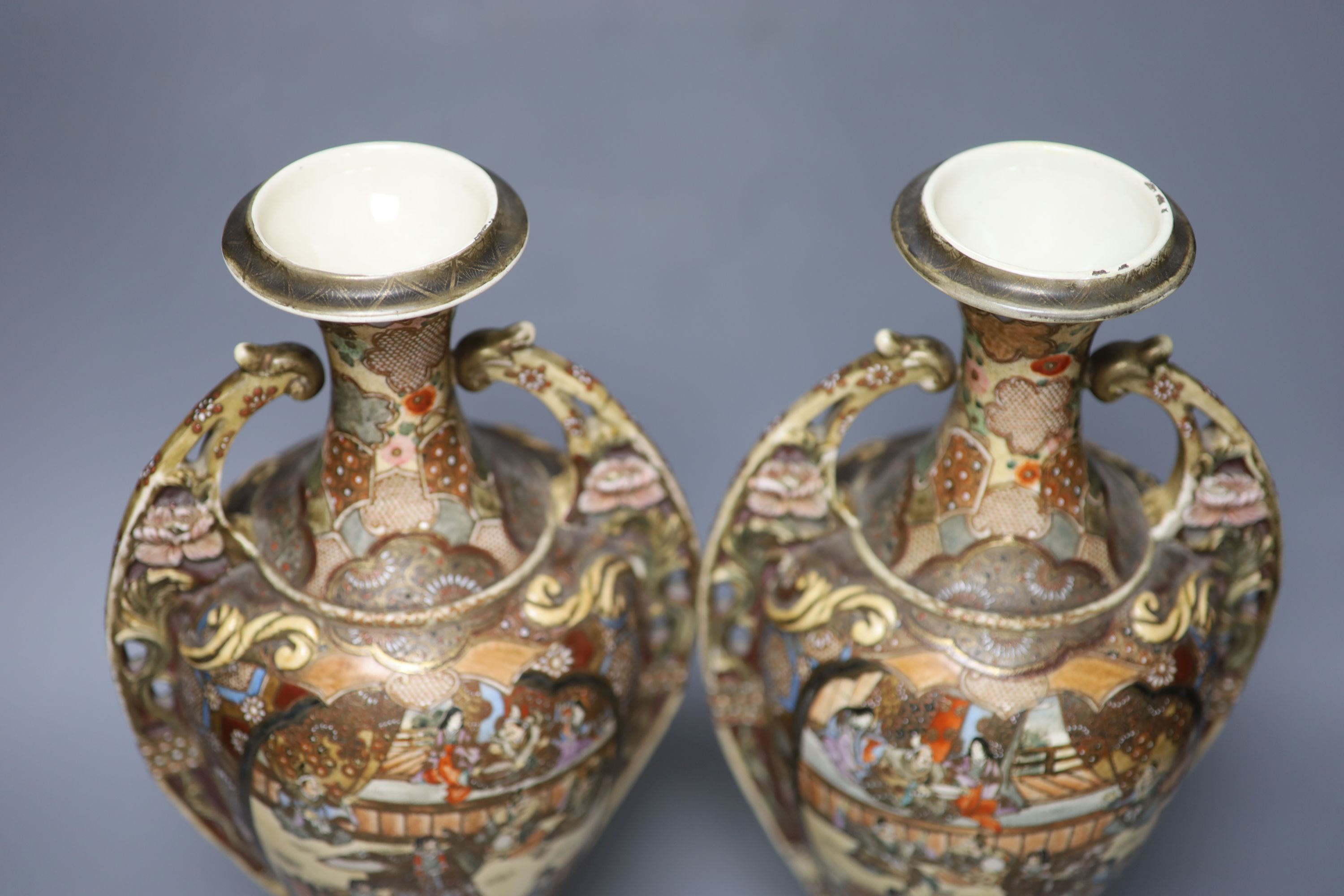 A pair of Japanese Satsuma vases, height 38cm